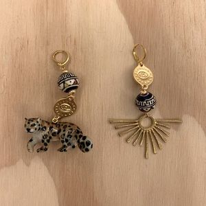 Cute jaguar enamel and gold dangly earrings